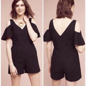 Elevenses Anthropology black romper cold shoulder Size 6P 100% cotton